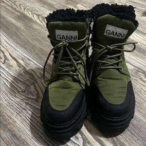 Ganni Kalamata Laceup Boot Faux Shearling Lined ShelI SZ EU 39